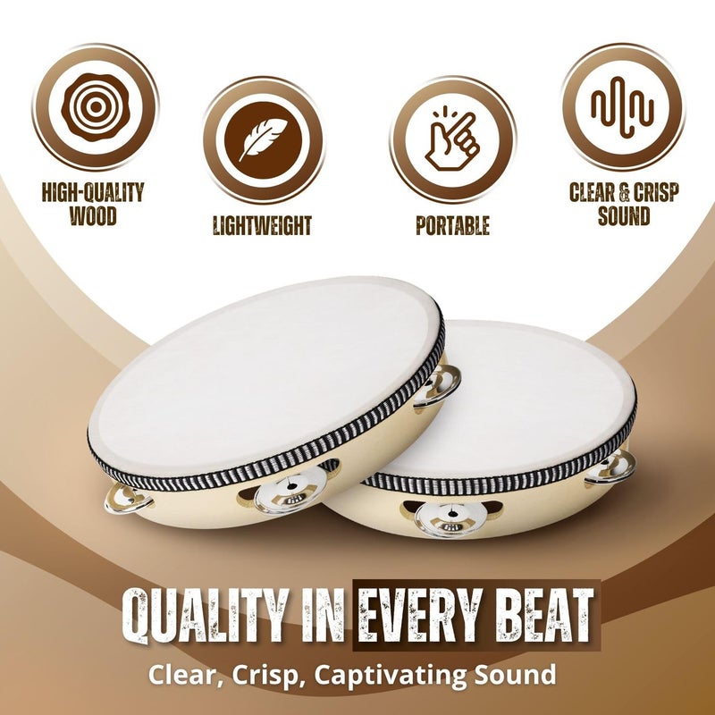 Flexzion Wooden Round Tambourine for Adults 6" Inch Single Row 8 Pair Jingles, Wood Handheld Percussion Instrument for Beginner and Professional Tambourine Player - Image 3